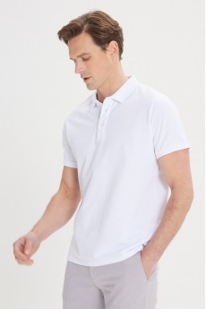 %100 Pamuk Kıvrılmaz Pike Polo Yaka Slim Fit Dar Kesim Beyaz Tişört